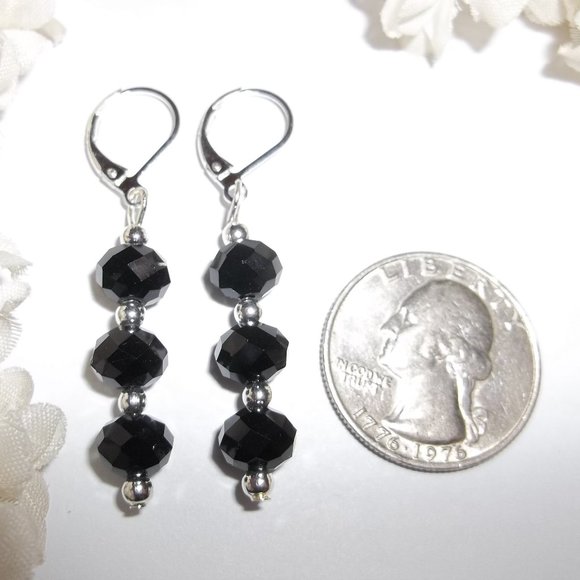 Black Glass Beaded Earrings Elegant Everyday 5794 - Picture 2 of 8